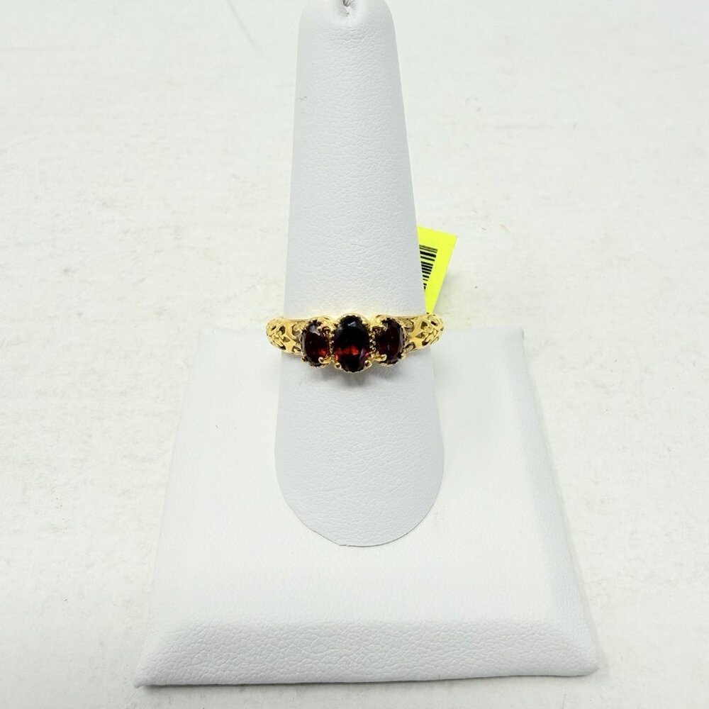 Shop LC‎ Mozambique Garnet Size 9 Openwork Trilogy Ring in Sterling Silver 5397